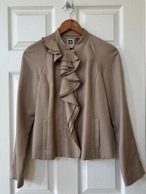 NWT Anne Klein Unique Ruffle Lapel Taupe/Khaki Blazer/Suit Jacket 6
